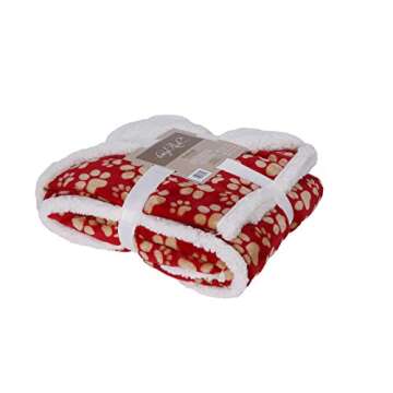 long rich Longrich Flannel Pawn Print & Ultra Soft Sherpa, 50" L X 60" W, Throw Blanket, Red Paws