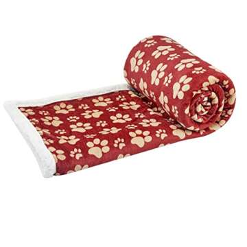 long rich Longrich Flannel Pawn Print & Ultra Soft Sherpa, 50" L X 60" W, Throw Blanket, Red Paws