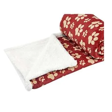 long rich Longrich Flannel Pawn Print & Ultra Soft Sherpa, 50" L X 60" W, Throw Blanket, Red Paws