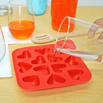 Fairly Odd Novelties Silicone Heart Ice Cube Tray - Red Heart Shaped Ice Cube Mold, 12 Cubes - Premi...