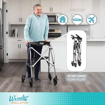 Stander Wonder Rollator, Lightweight Folding Space Saver Mobility Rolling Walker for Seniors and Adu...