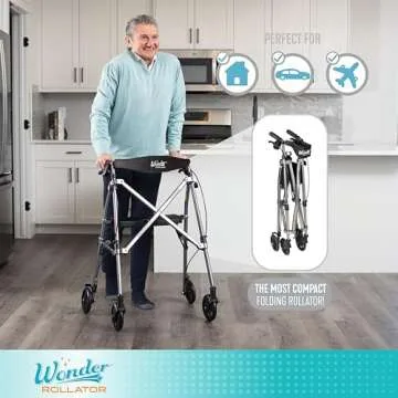 Stander Wonder Rollator, Lightweight Folding Space Saver Mobility Rolling Walker for Seniors and Adu...