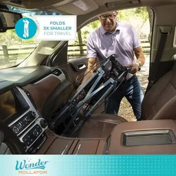 Stander Wonder Rollator, Lightweight Folding Space Saver Mobility Rolling Walker for Seniors and Adults, 6-inch Wheels, Locking Brakes, and Padded Seat with Backrest, Cobalt Blue