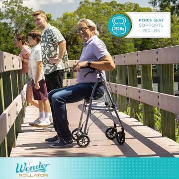 Stander Wonder Rollator, Lightweight Folding Space Saver Mobility Rolling Walker for Seniors and Adults, 6-inch Wheels, Locking Brakes, and Padded Seat with Backrest, Cobalt Blue