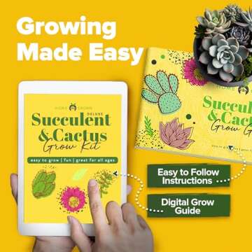 HOME GROWN Deluxe Succulent & Cactus Seed Grow Kit - Indoor Cactus & Succulent Kit w/Cactus Seeds, Potting Soil, Ceramic Succulent Pots, Water Drip Trays, Grow Guide for Plant Lovers