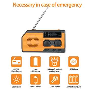 GREATONE Weather Radio Emergency Solar Crank Radio with Flashlight and Reading Lamp,AM/FM/NOAA Protable Radio for Home and Outdoor,2000mAh Power Bank SOS Alarm Emergency Supplies Preparedness