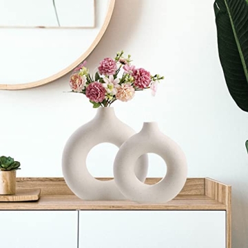 DHYXZCA Elegant White Ceramic Donut Vase for Home Decor