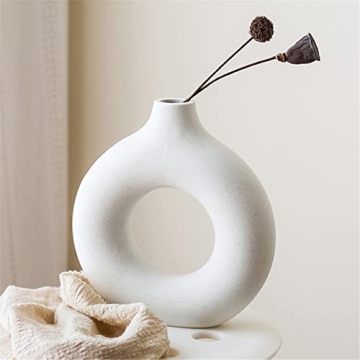 DHYXZCA Elegant White Ceramic Donut Vase for Home Decor