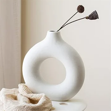 DHYXZCA Elegant White Ceramic Donut Vase for Home Decor