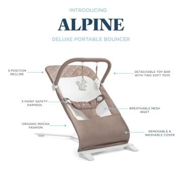 Baby Delight Alpine Deluxe Portable Baby Bouncer | Infant | 0-6 Months | 100% GOTS Certified Organic Cotton Fabric | Organic Mocha