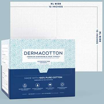 Dermacotton Disposable Cotton Face Towels – Super Soft Face Wipes, Hypoallergenic Makeup Remover Wipes, Suitable for All Skin Types Including Sensitive Skin – Biodegradable Facial Cloths (50 Pack)