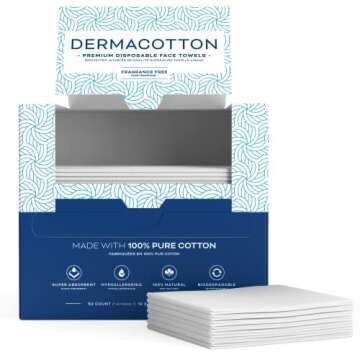Dermacotton Disposable Cotton Face Towels – Super Soft Face Wipes, Hypoallergenic Makeup Remover Wipes, Suitable for All Skin Types Including Sensitive Skin – Biodegradable Facial Cloths (50 Pack)