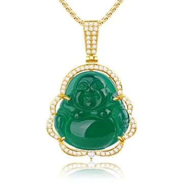 TIKCAUZ Lucky Buddha Necklace - Green Jade Pendant with 18K Gold Plated Chain