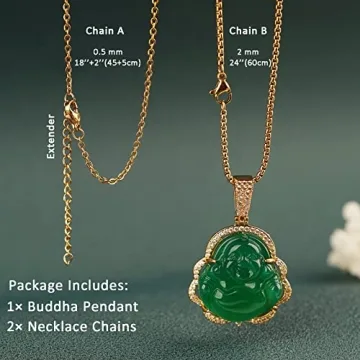 TIKCAUZ Lucky Buddha Necklace Green Jade Pendant Gift