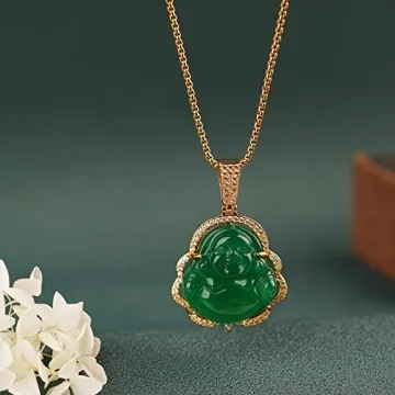 TIKCAUZ Lucky Buddha Necklace Green Jade Pendant Gift