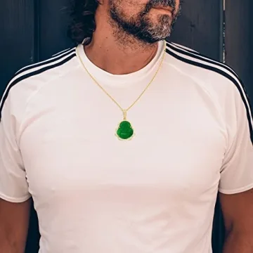 TIKCAUZ Lucky Buddha Necklace Green Jade Pendant Gift