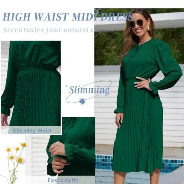 G&Y Women's Swiss Dot Pleated Midi Dress for Fall 2024