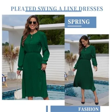 G&Y Women's Swiss Dot Pleated Midi Dress for Fall 2024
