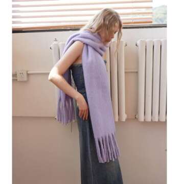 HONGWANG Winter Cashmere Feel Oversized Scarf Large Chunky Thick Blanket Soft Scarves for Women Big Wool Warm Pashmina Wrap (Light lavender)