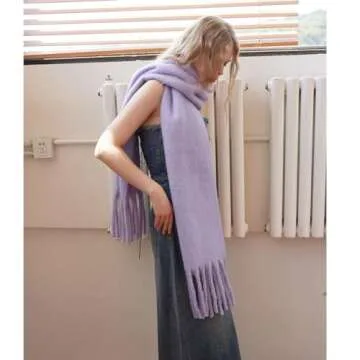 HONGWANG Winter Cashmere Feel Oversized Scarf Large Chunky Thick Blanket Soft Scarves for Women Big Wool Warm Pashmina Wrap (Light lavender)