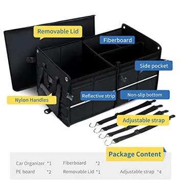 AstroAI Car Trunk Organizer Storage SUV for Car Seat Storage Luggage Box Cargo Organizer Collapsible with PE Panel + Foldable Cover +4 Securing Straps