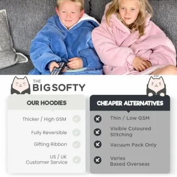 Big Softy Kids Blanket Hoodie for Ages 3-10, Cozy Fun, Stylish