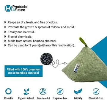 4 Pack of 200g Naturally Activated Bamboo Charcoal Air Purifying Bags | Natural Home Deodorizer Bags...