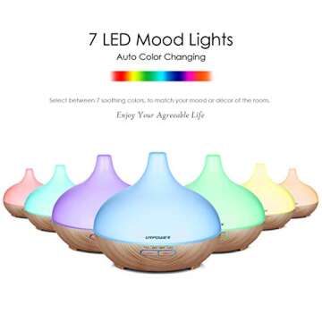 Aromatherapy Essential Oil Diffuser, URPOWER 300ml Wood Grain Ultrasonic Cool Mist Whisper-Quiet Humidifier with Night Light & 4 Timer Settings, Waterless Auto Shut-Off for Home Office Yoga Spa