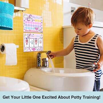 Rainbow Unicorn Potty Trainning Sticker Chart for Toddlers Boys Girls, 10 Potty Training Chart with 216 Stickers & 1 Routine Card - A21