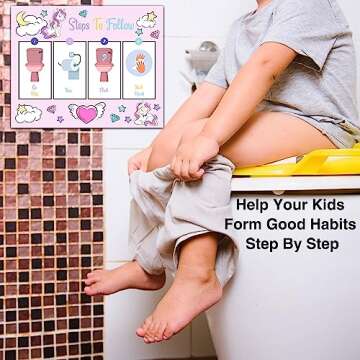 Rainbow Unicorn Potty Trainning Sticker Chart for Toddlers Boys Girls, 10 Potty Training Chart with 216 Stickers & 1 Routine Card - A21