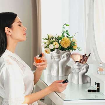 Ceramic Vases Set of 2-White Vase for Modern Home Decor, Flower Vases for Aesthetic Room Decor,Boho ...