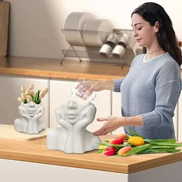 Ceramic Vases Set of 2-White Vase for Modern Home Decor, Flower Vases for Aesthetic Room Decor,Boho Decor Wedding Dinner Table Party Office Centerpiece Table Decorations (White face)