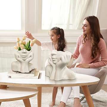 Ceramic Vases Set of 2-White Vase for Modern Home Decor, Flower Vases for Aesthetic Room Decor,Boho Decor Wedding Dinner Table Party Office Centerpiece Table Decorations (White face)