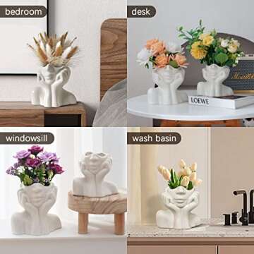 Ceramic Vases Set of 2-White Vase for Modern Home Decor, Flower Vases for Aesthetic Room Decor,Boho Decor Wedding Dinner Table Party Office Centerpiece Table Decorations (White face)