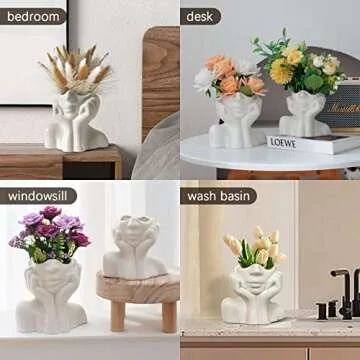 Ceramic Vases Set of 2-White Vase for Modern Home Decor, Flower Vases for Aesthetic Room Decor,Boho Decor Wedding Dinner Table Party Office Centerpiece Table Decorations (White face)
