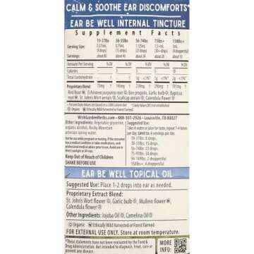 WishGarden Herbs Ear Be Well Treatment Kit - Soothing Ear Oil Drops with Mullein & Garlic + Herbal T...