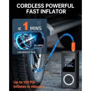 Tire Inflator Portable Air Compressor, Cordless 150 PSI Air Pump with Rechargeable Battery, Tire Pre...