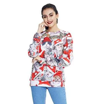 RAISEVERN Unisex Cute Ugly Christmas Cat Red Santa Hat Print Pullover Sweater Sweatshirt for Women Men, 2017 Style Christmas Cat 4, XX-Large