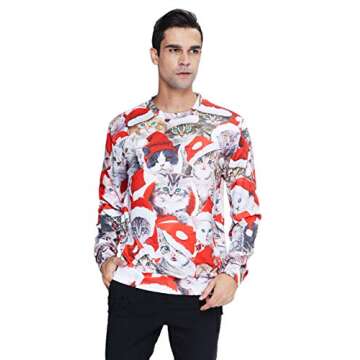 RAISEVERN Unisex Cute Ugly Christmas Cat Red Santa Hat Print Pullover Sweater Sweatshirt for Women Men, 2017 Style Christmas Cat 4, XX-Large