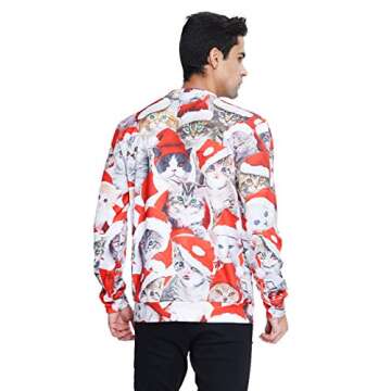 RAISEVERN Unisex Cute Ugly Christmas Cat Red Santa Hat Print Pullover Sweater Sweatshirt for Women Men, 2017 Style Christmas Cat 4, XX-Large