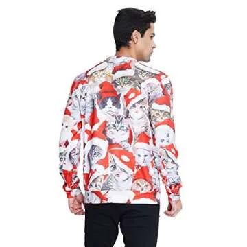 RAISEVERN Unisex Cute Ugly Christmas Cat Red Santa Hat Print Pullover Sweater Sweatshirt for Women Men, 2017 Style Christmas Cat 4, XX-Large