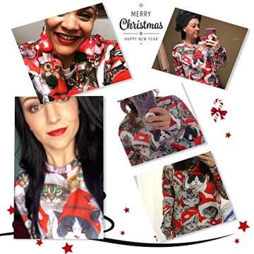 RAISEVERN Unisex Cute Ugly Christmas Cat Red Santa Hat Print Pullover Sweater Sweatshirt for Women Men, 2017 Style Christmas Cat 4, XX-Large
