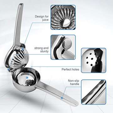 XMX Lemon Squeezer 304 Stainless Steel Large Manual Press Citrus Lime Squeezer Premium Heavy Duty Metal Orange Juicer