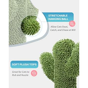 Made4Pets Cat Scratching Post, 21.7" Cactus Cat Scratcher Kitten Scratching Post with Natural Sisal Rope for Indoor Cats Claw Scratcher, Cat Tree with Dangling Balls for Small Kittens