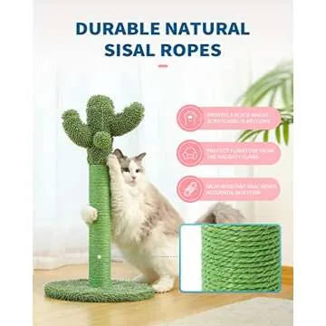 Made4Pets Cat Scratching Post, 21.7" Cactus Cat Scratcher Kitten Scratching Post with Natural Sisal Rope for Indoor Cats Claw Scratcher, Cat Tree with Dangling Balls for Small Kittens