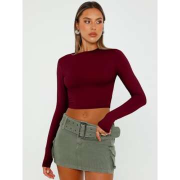 Trendy Queen Womens Long Sleeve Crop Tops Basic Slim Fitted Shirts Casual Fashion 2025 Going Out Y2k...