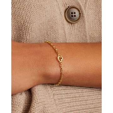 gorjana Parker Heart Mini Bracelet, 18K Gold Plated, Dainty Chain, Interlocking Hearts Jewelry, Romantic Gift