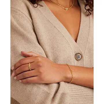 gorjana Parker Heart Mini Bracelet, 18K Gold Plated, Dainty Chain, Interlocking Hearts Jewelry, Romantic Gift