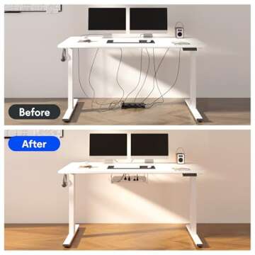 FLEXISPOT EN2 Whole-Piece Standing Desk with Clamp Power Strip, 55 x 28 Electric Stand Up Height Adjustable Desk with Cable Management (White Frame + 55" White Top,2 Packages)
