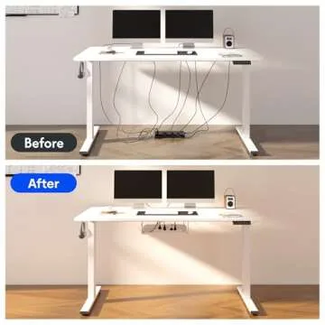 FLEXISPOT EN2 Whole-Piece Standing Desk with Clamp Power Strip, 55 x 28 Electric Stand Up Height Adjustable Desk with Cable Management (White Frame + 55" White Top,2 Packages)